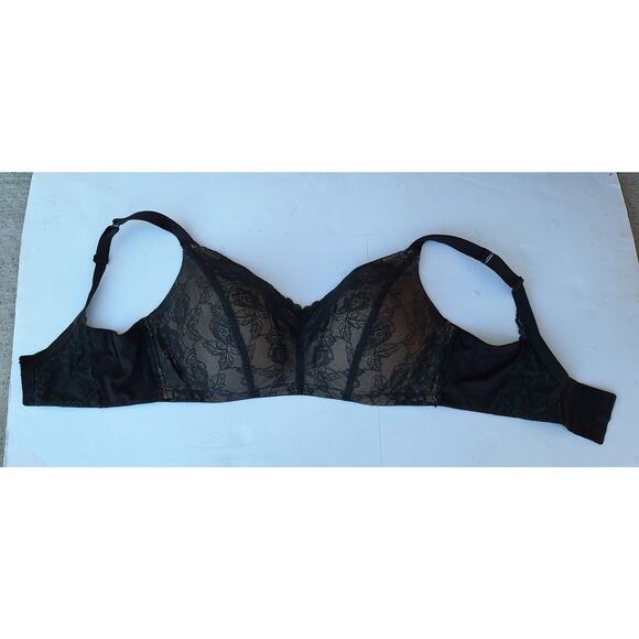 Cacique Black Lace Bra Lightly Lined Full Coverage Wireless Size 40 DDD Coquette - Picture 3 of 9